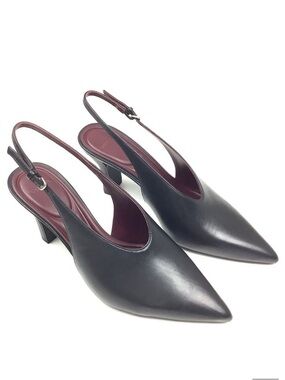 New Vince Devi Slingback Pointed Toe Black Leather Pumps
